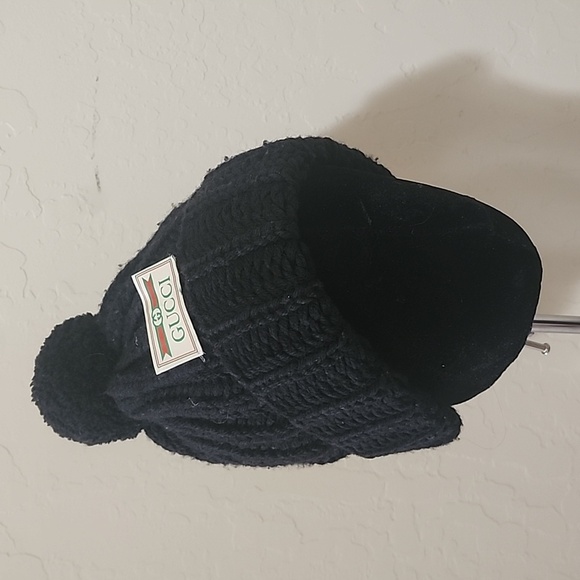 Gucci Black Wool Puff Beanie Winter Cap Hat Sz. S (stretchy) - Picture 6 of 6